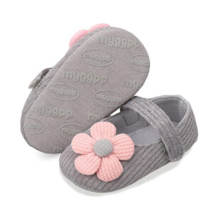 Woolen Shoes 0-1 Year Old Baby Shoes Soft Sole Anti-Falling Male and Female Princess - Gray flowers, 0-6 M - 10.5 CM- S-15
