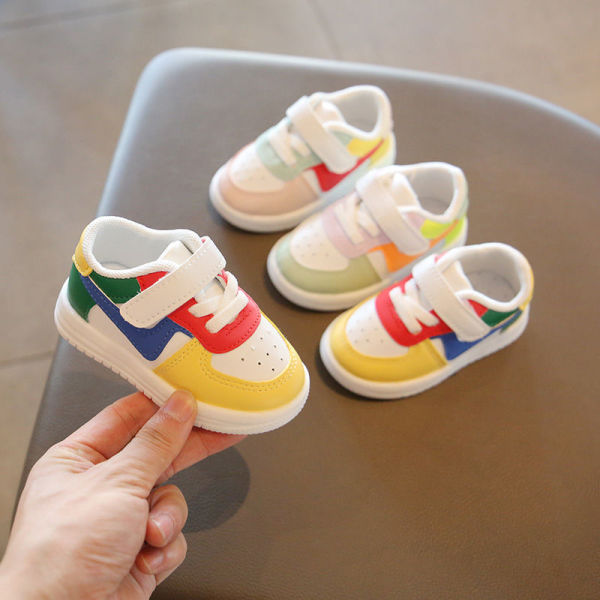 Breathable Unisex Baby Toddler Color Matching Soft Soles Non-Falling Shoes Artificial Leather