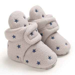 Winter 0-1 year old cotton warm baby shoes soft bottom fleece snow boots - Gray Blue, 0-6 M - 11 CM - S-15